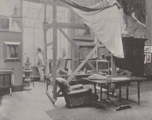 Francuski malarz Paul-Albert Besnard w swoim studio (zdjęcie czarno-białe) autorstwa (after) French Photographer