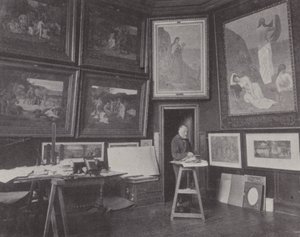 Francuski malarz Pierre Puvis de Chavannes w swojej pracowni (zdjęcie czarno-białe) autorstwa (after) French Photographer