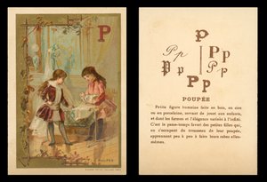 Dzieci bawiące się lalkami (chromolitho) autorstwa (after) French School