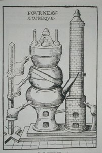 Kosmiczny Piec, z „La Theotechnie Ergocosmique” Annibala Barleta (1653) zilustrowany w historii magii opublikowanej pod koniec XIX wieku (lito) autorstwa (after) French School