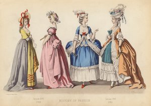 Moda we Francji: Ludwik XVI 1789; Ludwik XVI 1780 (kolorowa rycina)