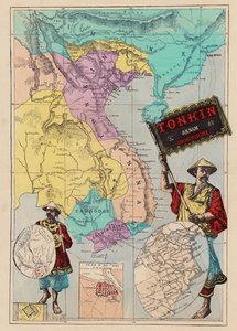 Mapa Tonkin, Annam, Cochinchine (kolorowy grawerunek) autorstwa (after) French School