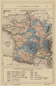 Geografia medyczna Francji (kolorowa rycina) autorstwa (after) French School