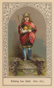 Ludwik z Dzieciątkiem, król wschodniej Francji (kolorowa litografia) autorstwa (after) German School
