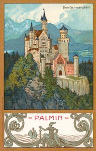 Zamek Neuschwanstein, Bawaria (chromolitho) autorstwa (after) German School