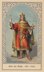 Otton III, król Niemiec i Włoch oraz Święty Cesarz Rzymski (kolorowa litografia) autorstwa (after) German School