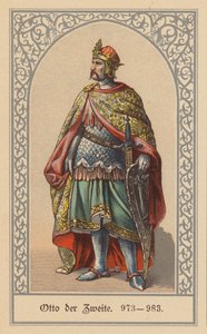 Otton II, król Niemiec i Włoch oraz Święty Cesarz Rzymski (kolorowa litografia) autorstwa (after) German School