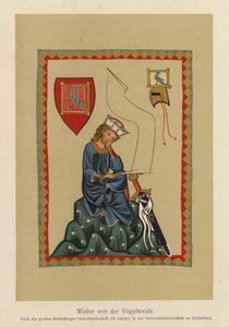 Walther von der Vogelweide, średnio-wysoko-niemiecki poeta liryczny (kolorowa litografia) autorstwa (after) German School