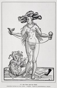Kobieta i szaleniec łaskoczący penisa kwiatem, "Der Rarr und das Weib", "Geschichte des Erotischen Kunst" Edouarda Fuchsa, Berlin