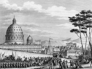 Rewolucja francuska: triumfalny wjazd Francuzów do Rzymu we Włoszech w lutym 1798 r. pod przewodnictwem generała Louisa Alexandre (Louis-Alexandre) Berthiera, który najechał państwa papieskie i 11 lutego zajął Rzym