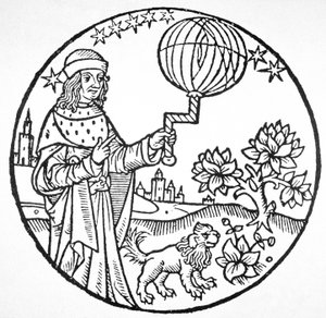 Portret idealny Arystotelesa (384-322 pne), kopia ilustracji z „Aristoteles cum Leonardi Aretini Commentariis”, Wenecja 1516, wykorzystana w „Historii magii”, wydanej pod koniec XIX wieku (drzewryt)