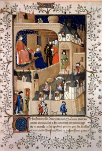 Awanturnik polityczny Piotr Owocnik dit Salmon oferuje swój rękopis królowi Karolowi VI (1368-1422). Miniatura z "Answers a Charles VI et Lamentations" Pierre