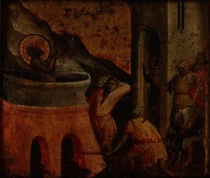 „Męczeństwo” św. Jana Ewangelisty (panel) autorstwa (attr.) Arcangelo di Cola da Camerino