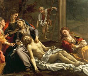 Opłakiwanie zmarłego Chrystusa, ok. 1524 r., autor: Antonio Allegri, znany jako Correggio (1489-ok. 1534), olej na płótnie