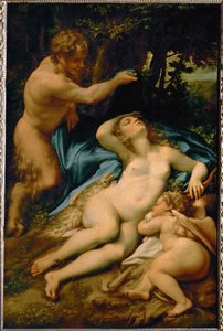Wenus śpiąca, obserwowana przez satyra - zwana także "snem Antiope" ... autorstwa (c.1489-1534) Correggio