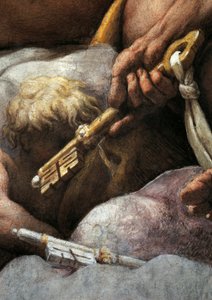 Wizja św. Jana Ewangelisty na Patmos, Wniebowstąpienie Chrystusa wśród Apostołów, czyli Chrystus w chwale autorstwa Antonio Allegriego, znanego jako Correggio (1489-ok. 1534), fresk, średnica podstawy 966x888 cm, detal, kościół św. Jana Ewangelisty, kopuła
