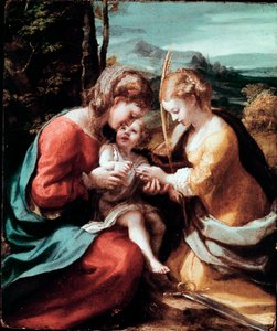 Mistyczne zaślubiny św. Katarzyny Aleksandryjskiej Obraz Antonio Allegri (znanego jako Correggio lub The Correge 1489-1534) ok. 1520 r. Słońce. 28,5x23,5 cm Neapol Museo di Capodimonte