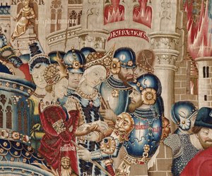 Wojna trojańska: zniszczenie Troi, ok. 1470 r. (gobelin)