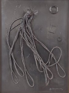 G. C. Riccardi, Combustione n. 3, 1990, mieszane media na płótnie, 60x80, Arpino, Fundacja Umberto Mastroianni, Włochy.