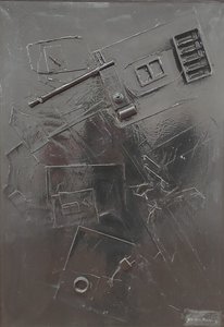 G. C. Riccardi, Combustione n. 1, 1977, mieszane media na płótnie, 60x80, Arpino, Fundacja Umberto Mastroianniego, Włochy.