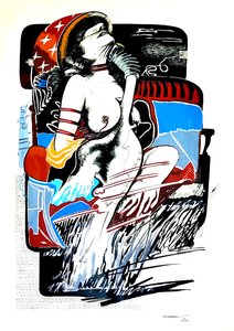 G. C. Riccardi, Leda z łabędziem, 1974, Tinte auf Papier, 50x70, Italien.