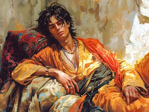 Cyberpunkowa figuratywna grafika ścienna: Portret leżącej postaci autorstwa F. Abderrahim
