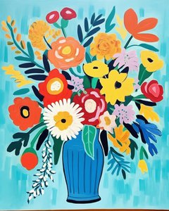 Inspiracja Matisse kwiaty w wazonie | kwiatowe grafiki do dekoracji ścian autorstwa F. Abderrahim