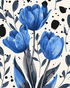 David Tulips rysunek konwencjonalnie w kolorze niebieskim | botaniczne grafiki ścienne autorstwa F. Abderrahim