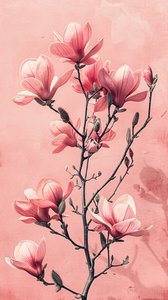 Minimalistyczne różowe i szare kwiaty, botaniczna dekoracja ścienna do sypialni autorstwa F. Abderrahim