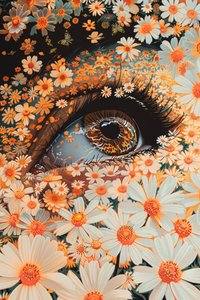 Zielone oczy z bliska, złoty liść Robotic Olympus Mons flower power autorstwa F. Abderrahim