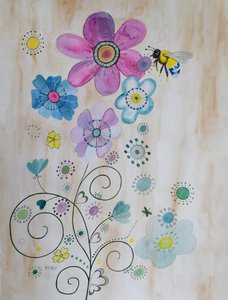 Pszczoły i ich kwiaty autorstwa Marys Watercolors