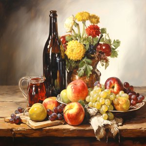 Martwa natura, kwiaty, owoce i wino, wydruki ścienne Home Decor autorstwa F. Abderrahim