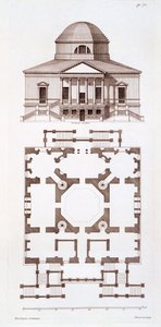 Plan i elewacja Chiswick House, grafika wykonana przez Herisset, ok. 1720 autorstwa 3rd Earl of Burlington