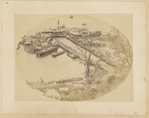 [Dolne nabrzeże, Belle Plain, Korpus Budowlany USMRR] [16 maja 1864 r.]. autorstwa A.J. Russell