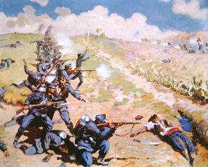 Austriacy atakujący wojska czarnogórskie autorstwa A. (after) Prachazka