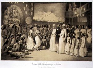Święto Bogini Dourgi w Kalkucie, z „Podróży po Indiach”, ryt. Louis Henri de Rudder (1807-81) wyd. w Londynie autorstwa A. (after) Soltykoff