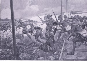 Szarża szkockich fizylierów w Fredrikstad, ilustracja z After Pretoria: The Guerilla War, 1902