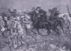 Traktowanie przez De Wetsa brytyjskich jeńców wojennych w marszu, ilustracja z filmu After Pretoria: The Guerilla War, 1902