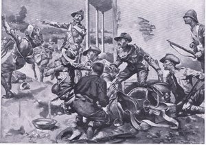 Atak na farmę Hamel Fontein, z książki After Pretoria: The Guerilla War wydanej przez Harmsworth Bros Limited, 1901