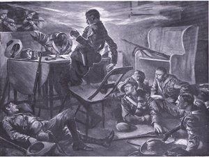 Zabicie dwóch mężczyzn z Comptons Horse podczas pisania listów do domu, ilustracja z After Pretoria: The Guerilla War, 1902