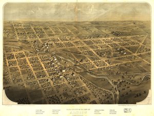 Widok z lotu ptaka na miasto Albion, Calhoun Co., Michigan. LOC 73693419 autorstwa A.; Chicago Lithographing Co. Ruger