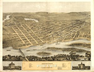 Widok miasta Portage z lotu ptaka, Columbia Co., Wisconsin, 1868 r. LOC 73694548