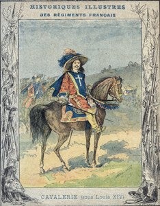 Kawaleria pod Ludwikiem XIV - Z pokrowca ochronnego na podręczniki szkolne, koniec XIX wieku - Kawaleria sous Ludwika XIV - ilustracja A Demarle - Historyczny notatnik Protege, koniec XIX wieku -