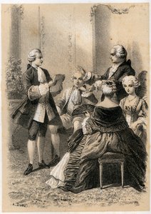 Antoine-Marin Lemierre czytający Hypermnestrę Jean-Baptiste Vivien de Chateaubrun, ilustracja z „Illustrations litteraires de la France, czyli galeria anegdotyczna naszych głównych autorów, namalowana ich czynami i pismami” J.B. Maigrota