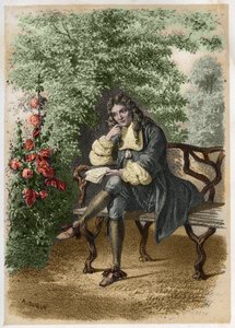 Portret Nicolasa Boileau (1636-1711) od Boileau-Despreaux (Boileau Despreaux), francuskiego pisarza w swoim domu w Auteuil. Grawerowanie A. Duruy w „Ilustracjach literackich Francji”; lub Galeria anegdotyczna naszych głównych autorów zainteresowanych ich