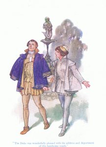 Książę był cudownie zadowolony z adresu i postawy tego przystojnego młodzieńca (Dwunasta Noc) z pubu Tales from Shakespeare. przez Ward Lock & Co Ltd autorstwa A. Jackson