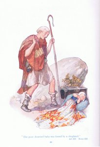 Biedne, opuszczone dziecko zostało odnalezione przez pasterza (Opowieść zimowa), z Tales z pubu Shakespeare. przez Ward Lock & Co Ltd autorstwa A. Jackson