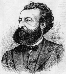 Portret Ulricha de Fonvielle (1833-1911), francuskiego dziennikarza i literata - Grawerowanie Lemota z 1870 roku