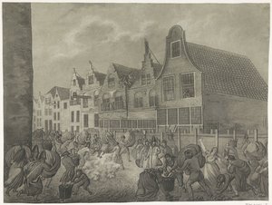Zawalenie się szalunku wzdłuż Kortendijk w Gorinchem, 1809 Cztery tablice przedstawiające powódź w 1809 roku poświęcone królowi Ludwikowi Napoleonowi (tytuł serii)