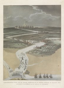 Brytyjska wyprawa do Antwerpii, 1809 Malowniczy plan wielkiej wyprawy na Skaldę Zachodnią w sierpniu 1809 r. ukazujący trudność dojścia do Antwerpii (tytuł na obiekcie)